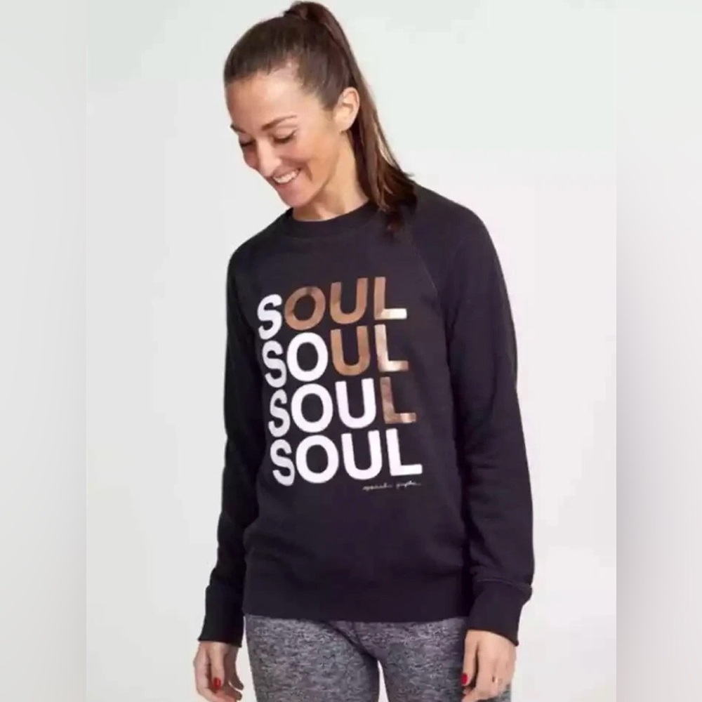SPIRITUAL GANGSTER Womens SOUL Gold Foil Graphic Sweatshirt In Charcoal Sz M